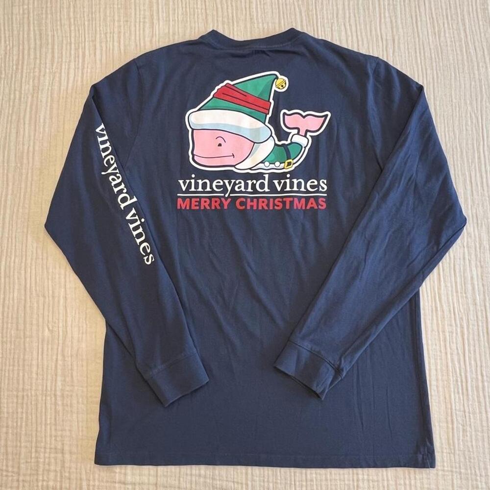 Vineyard Vines boys holiday elf whale long sleeve pocket t-shirt